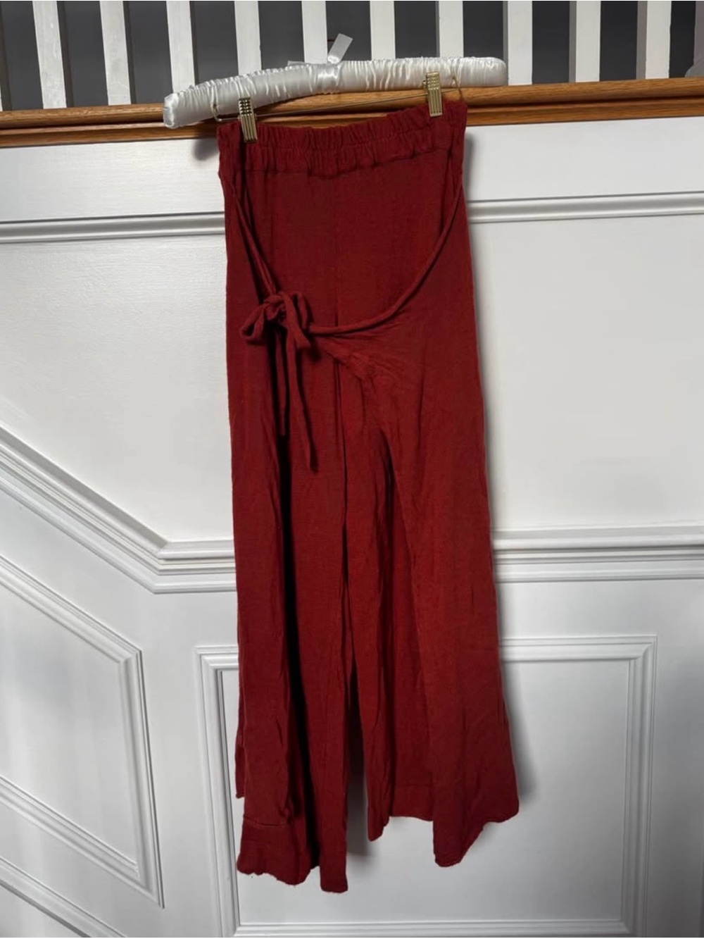 Free People Wide Leg Tie-Waist Pants in Deep Wine